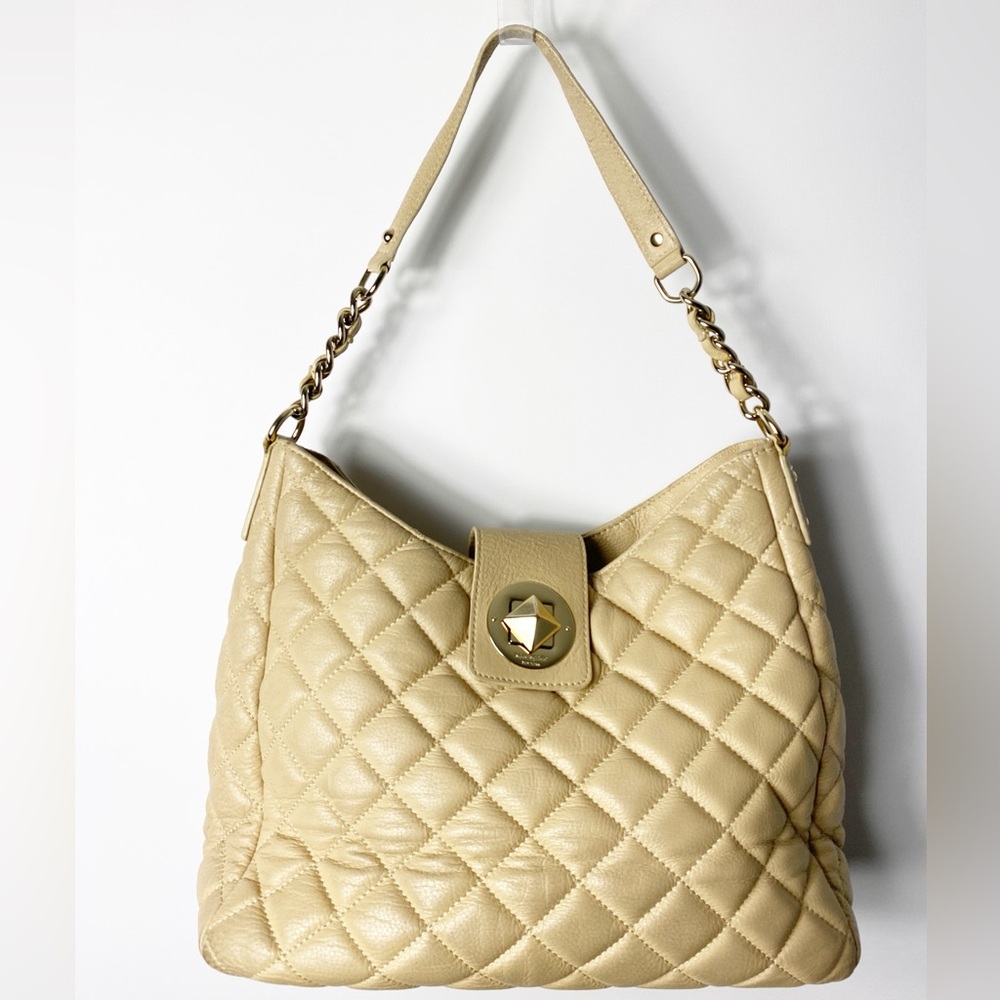 kate spade Quilted Beige Shoulder Bag with Gold Accent